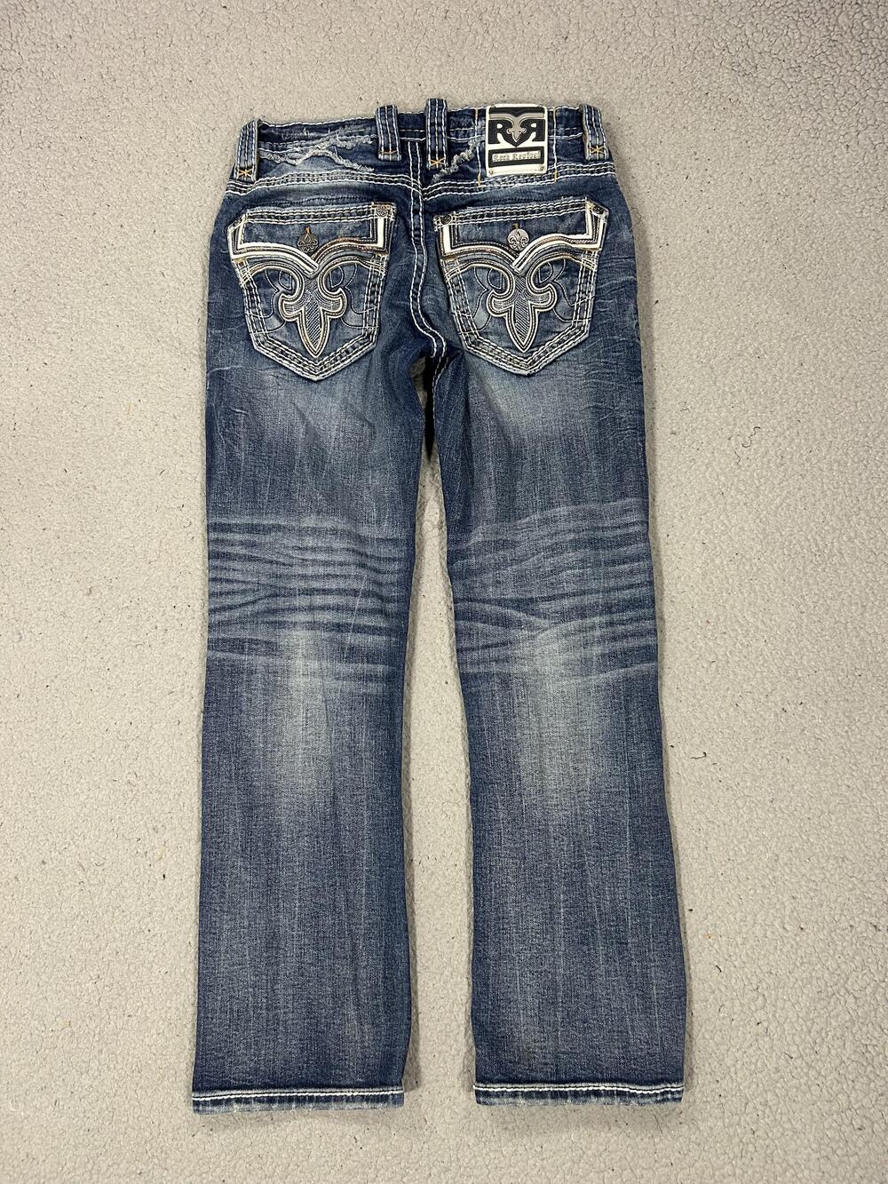 Rock Revival Zinfandel Straight Jeans Mens 29x31 Blue Faded Distressed Denim